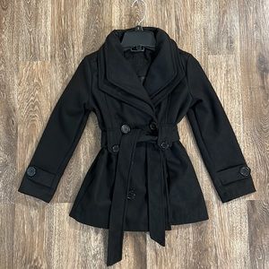 Black Pea Coat with tie waist